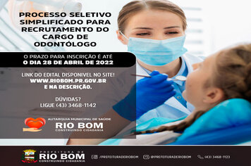Saúde de Rio Bom abre Processo Seletivo Simplificado para contratação de odontólogo