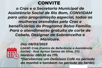 Assistência Social de Rio Bom convida mulheres para evento no dia Internacional da Mulher