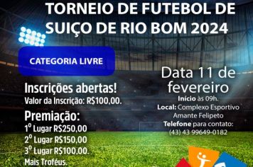 Torneio de Futebol Suíço de Rio Bom abre inscrições e divulga valores da premiação