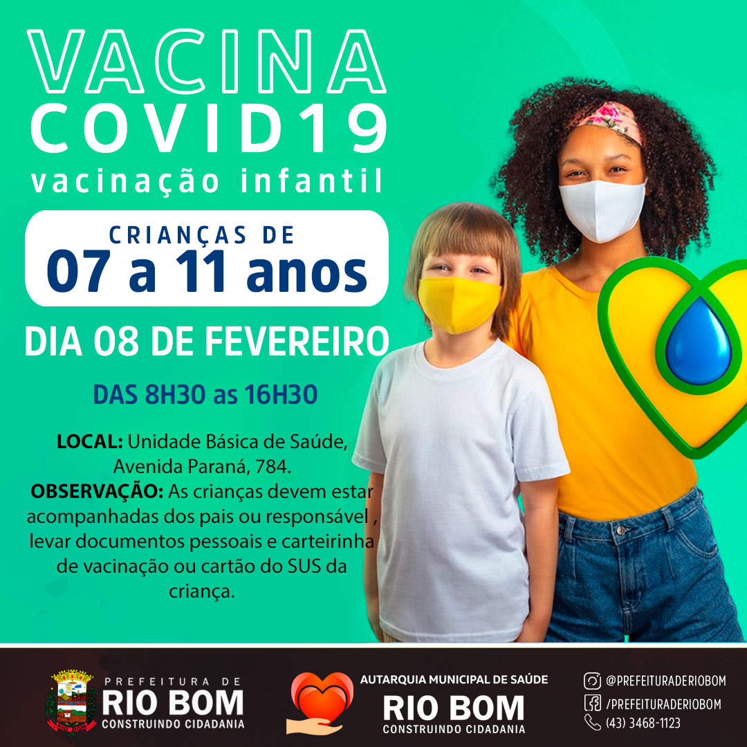 Covid-19: Vacinação para crianças de 07 a 11 anos inicia nesta terça-feira, 08