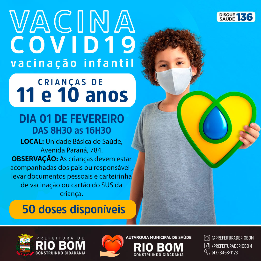 Covid-19: Vacinação para crianças com 11 e 10 anos começa nesta terça-feira, 01