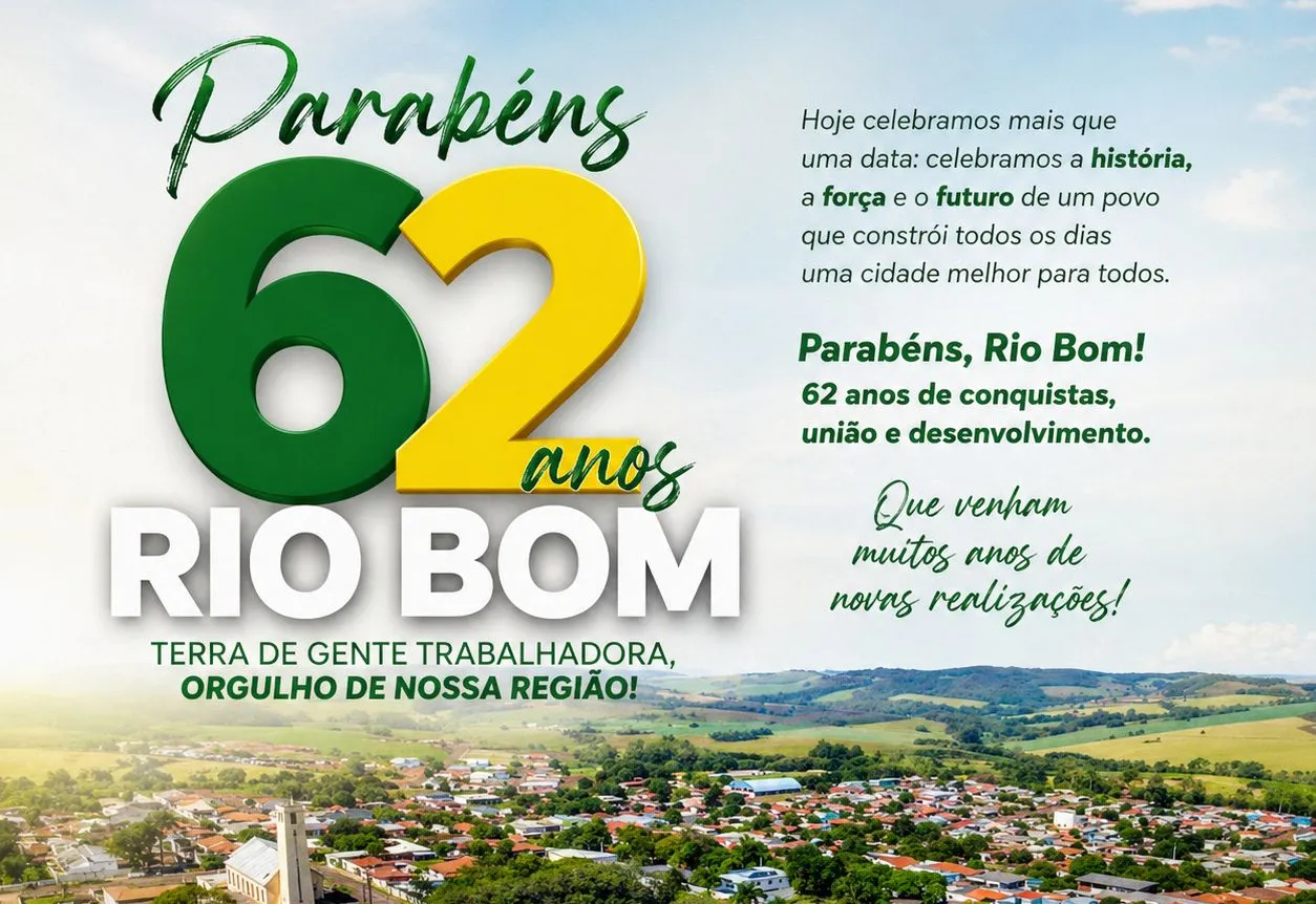 Rio Bom celebra hoje 62 anos e prepara grande festa com programação especial neste fim de semana 