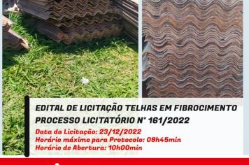 Comunicado de Edital de Licitação de venda de telhas de fibrocimento